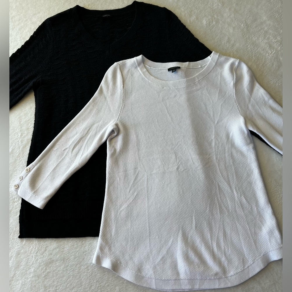 Talbots Women's Tops Medium Black White Knit Long Sleeve Pullover Bundle Of 2